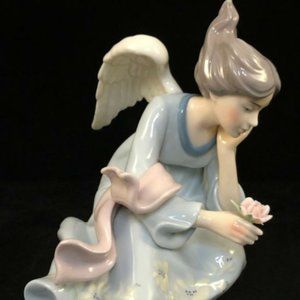 SOLD Porcelain Angel - Sitting in Floral Gown